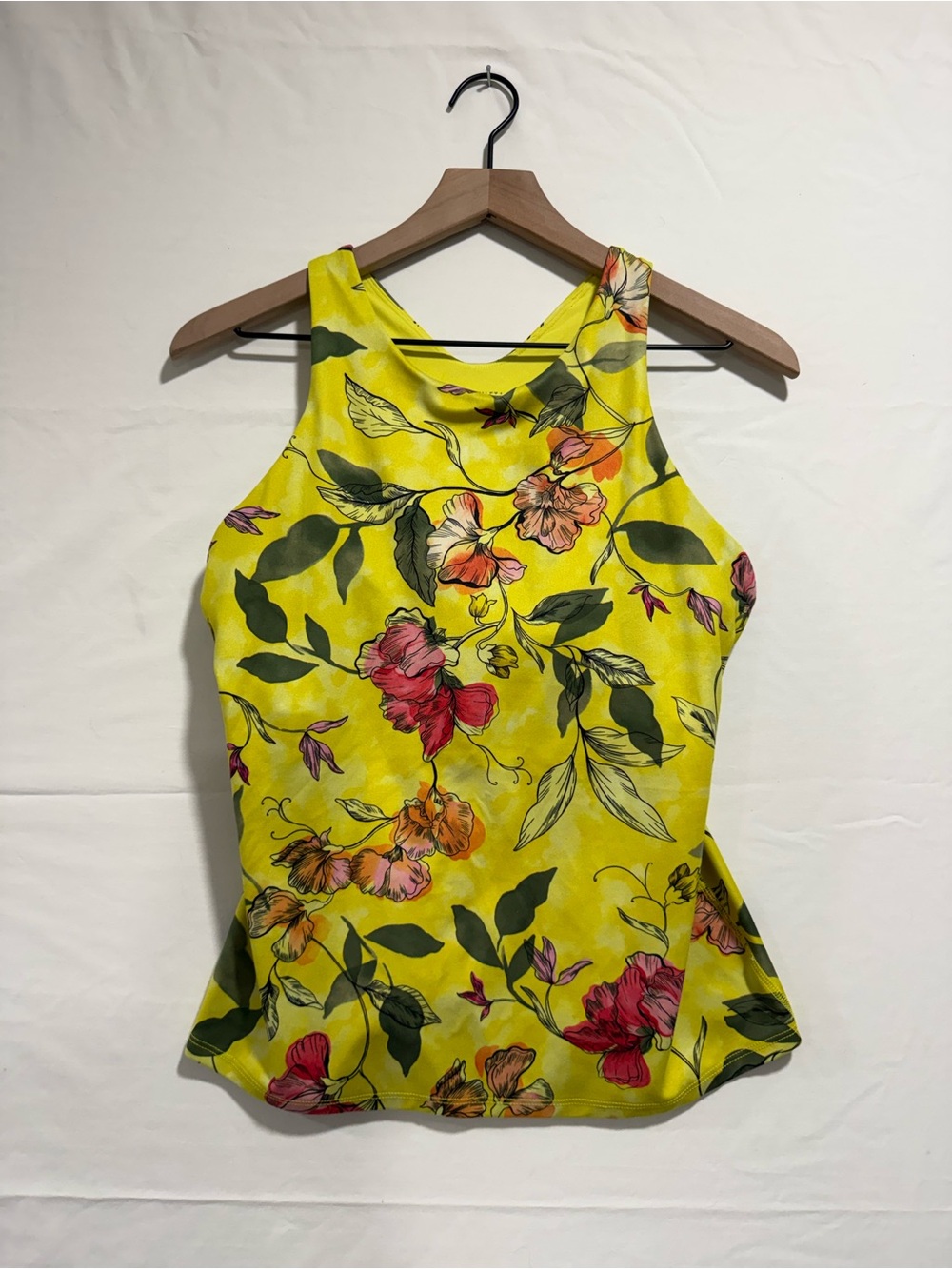 Athleta Floral Racerback Tank Top Yellow Pink Green Size L